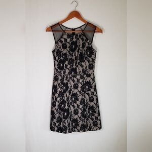 Aiden A-line Dress Beige With Black Lace Overlay Womans Size 4 Prom Wedding